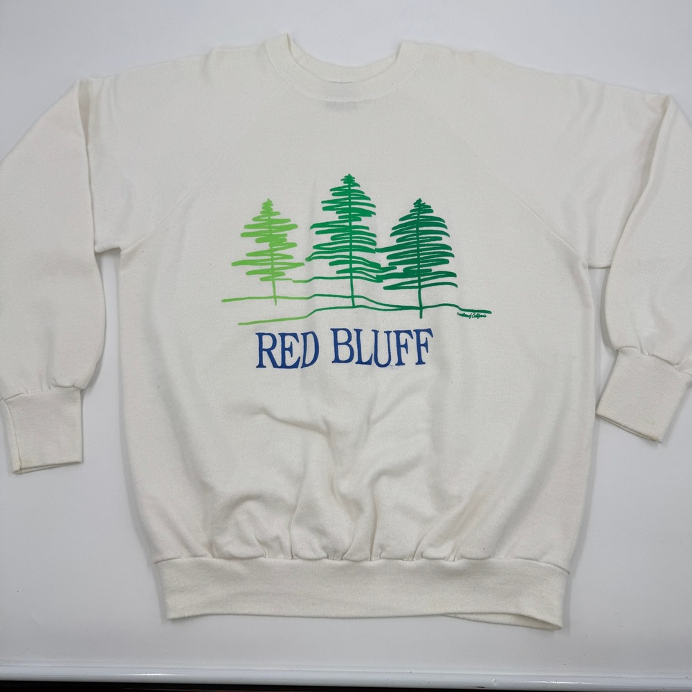 America's Finest Red Bluff California Sweatshirt Mens XL White Vintage Pine Tree